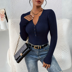 ESTEFANIA – Everyday Button-Front Long Sleeve Top