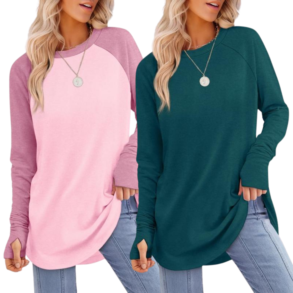 ZARITA - Cozy Long Sleeve Tunic Shirt with Thumb Hole