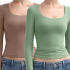 NINA - Scoop Neck Long Sleeve Double Layer Minimalist Top