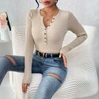 ESTEFANIA – Everyday Button-Front Long Sleeve Top
