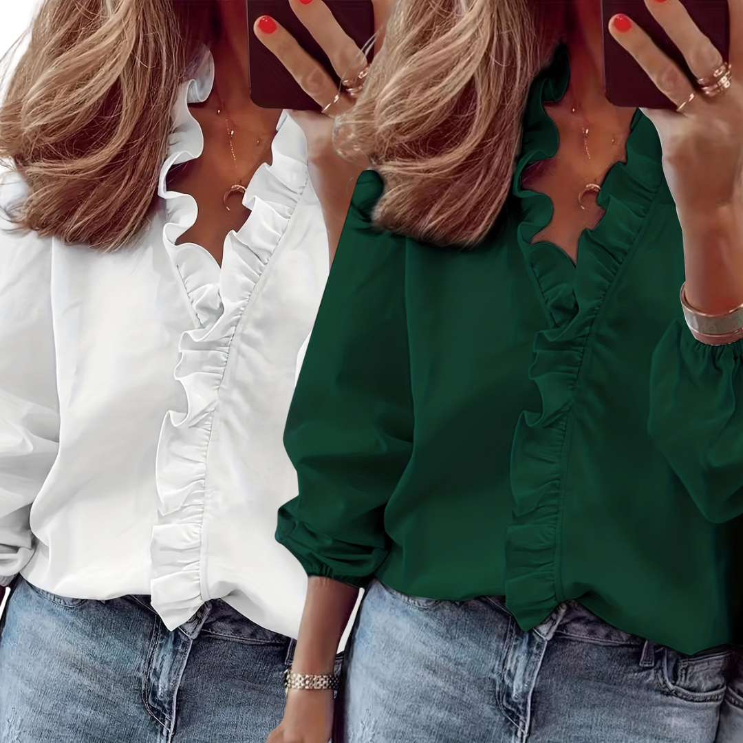 LORELEI - Timeless V-Neck Blouse with Ruffles for Casual Elegance