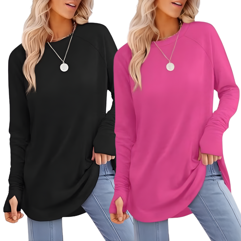 ZARITA - Cozy Long Sleeve Tunic Shirt with Thumb Hole
