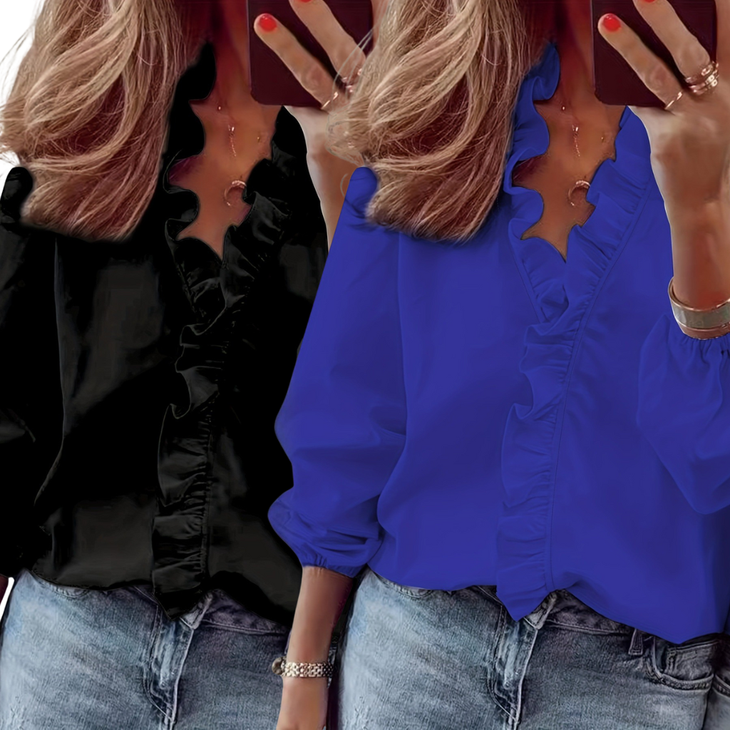 LORELEI - Timeless V-Neck Blouse with Ruffles for Casual Elegance