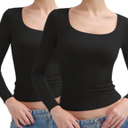 NINA - Scoop Neck Long Sleeve Double Layer Minimalist Top