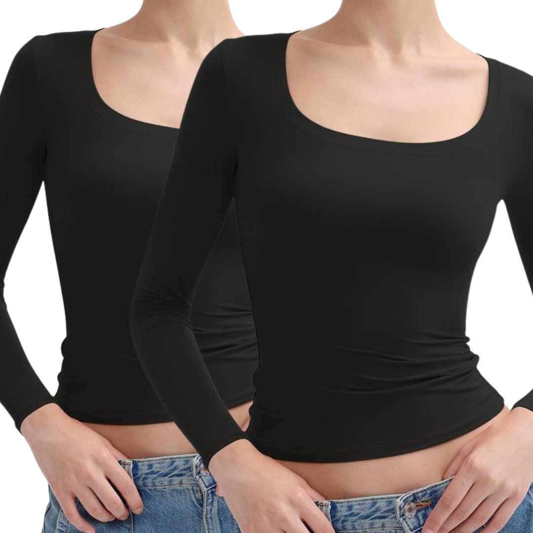 NINA - Scoop Neck Long Sleeve Double Layer Minimalist Top