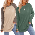 ZARITA - Cozy Long Sleeve Tunic Shirt with Thumb Hole