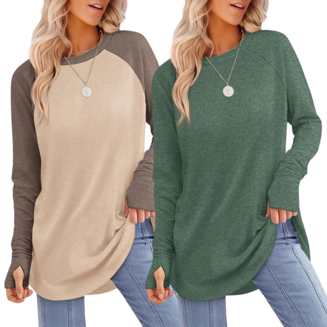 ZARITA - Cozy Long Sleeve Tunic Shirt with Thumb Hole