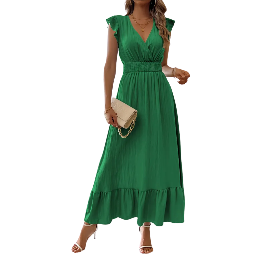 VELARA – Shirred V-Neck Summer Dress