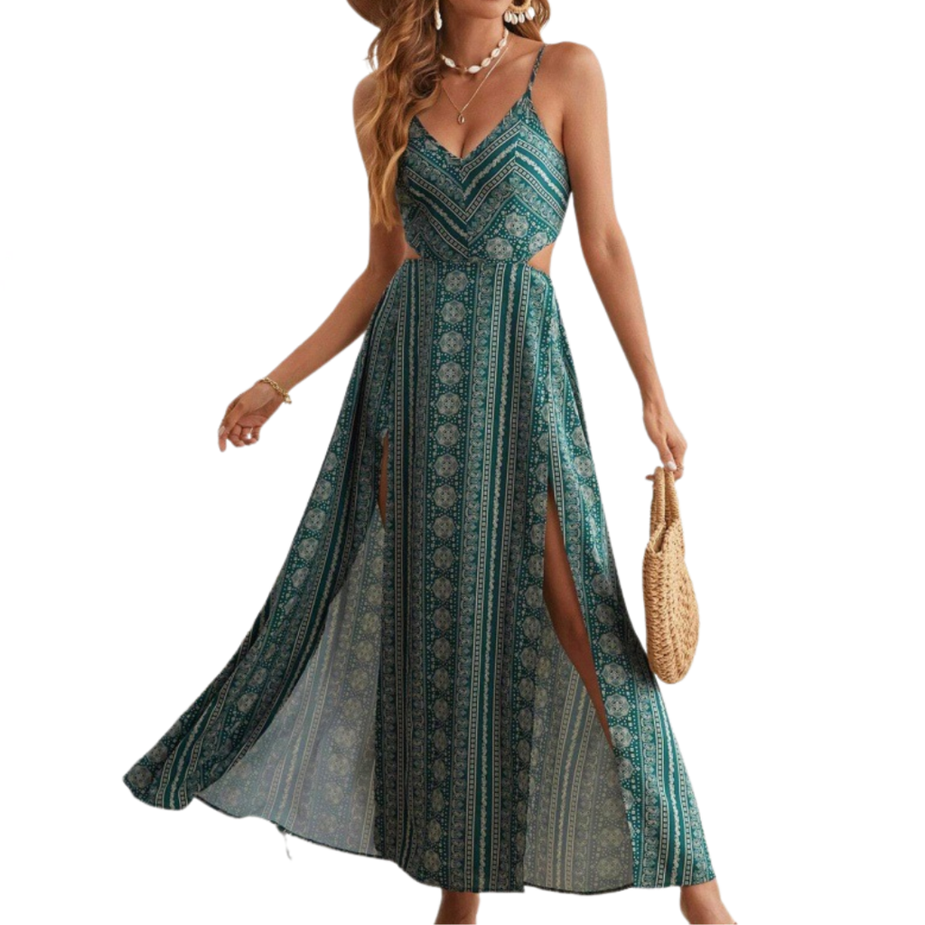 ZARA – Boho Print Backless Slit Dress