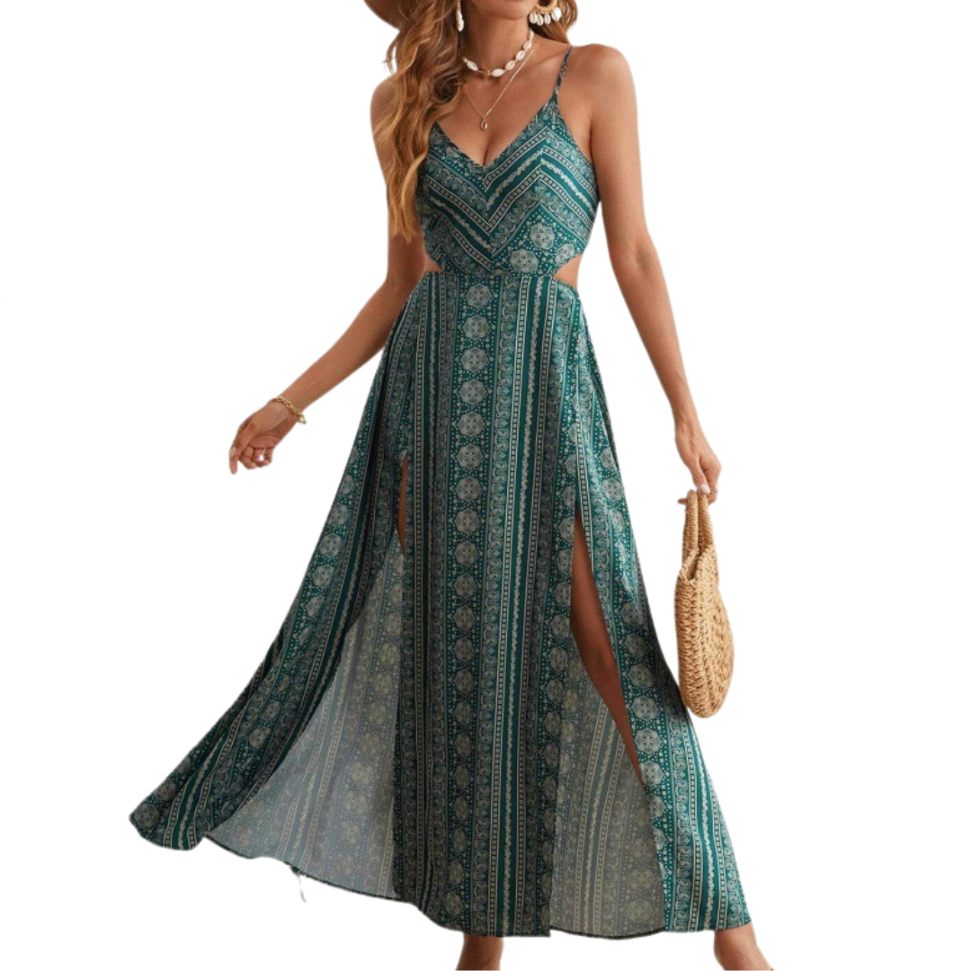 ZARA – Boho Print Backless Slit Dress
