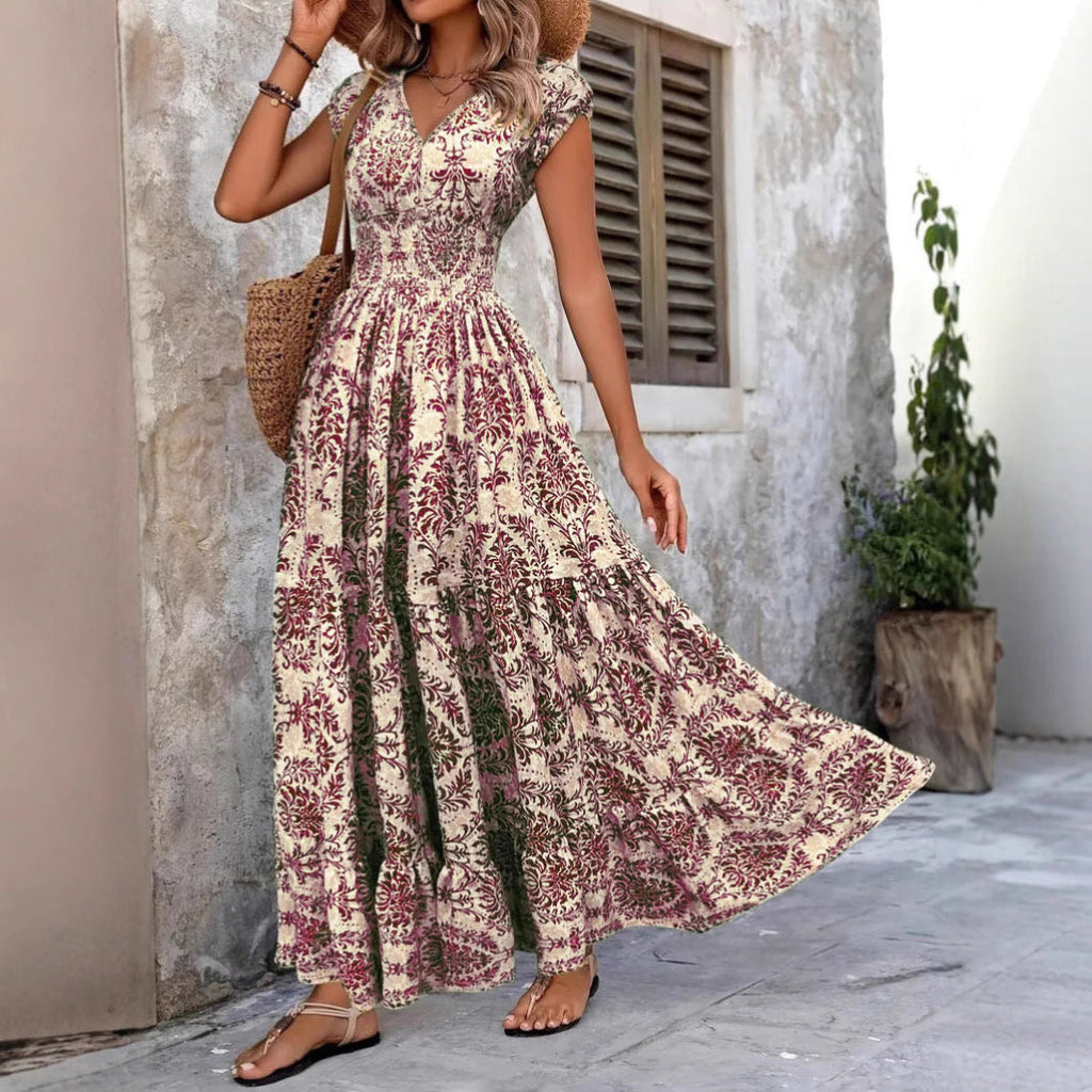 SARKI - Chic Summer V-Neck Shirred Boho Dress