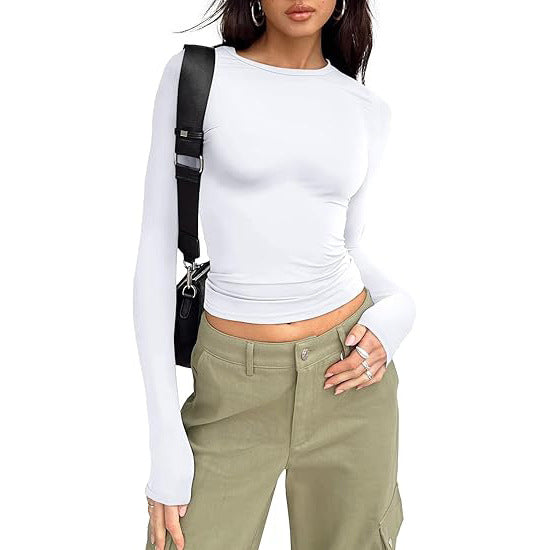 JIHYO - Casual Long Sleeve Round Neck Top