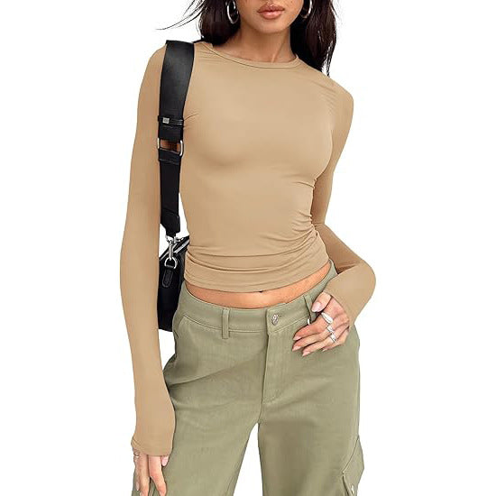 JIHYO - Casual Long Sleeve Round Neck Top