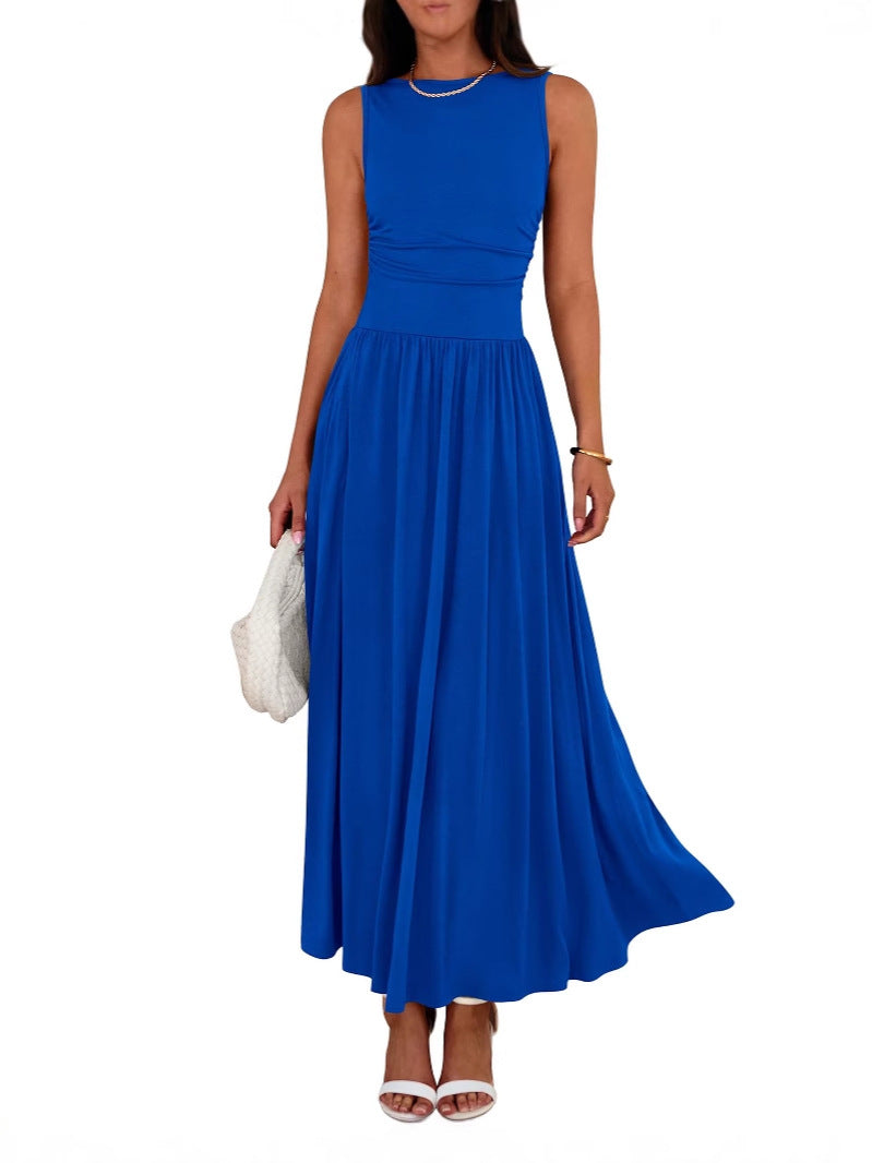 EMMIE- Chic Sleeveless Ruched High-Waisted Maxi Dress