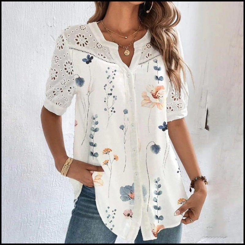 ANNELISE – Casual Lace Printed Blouse