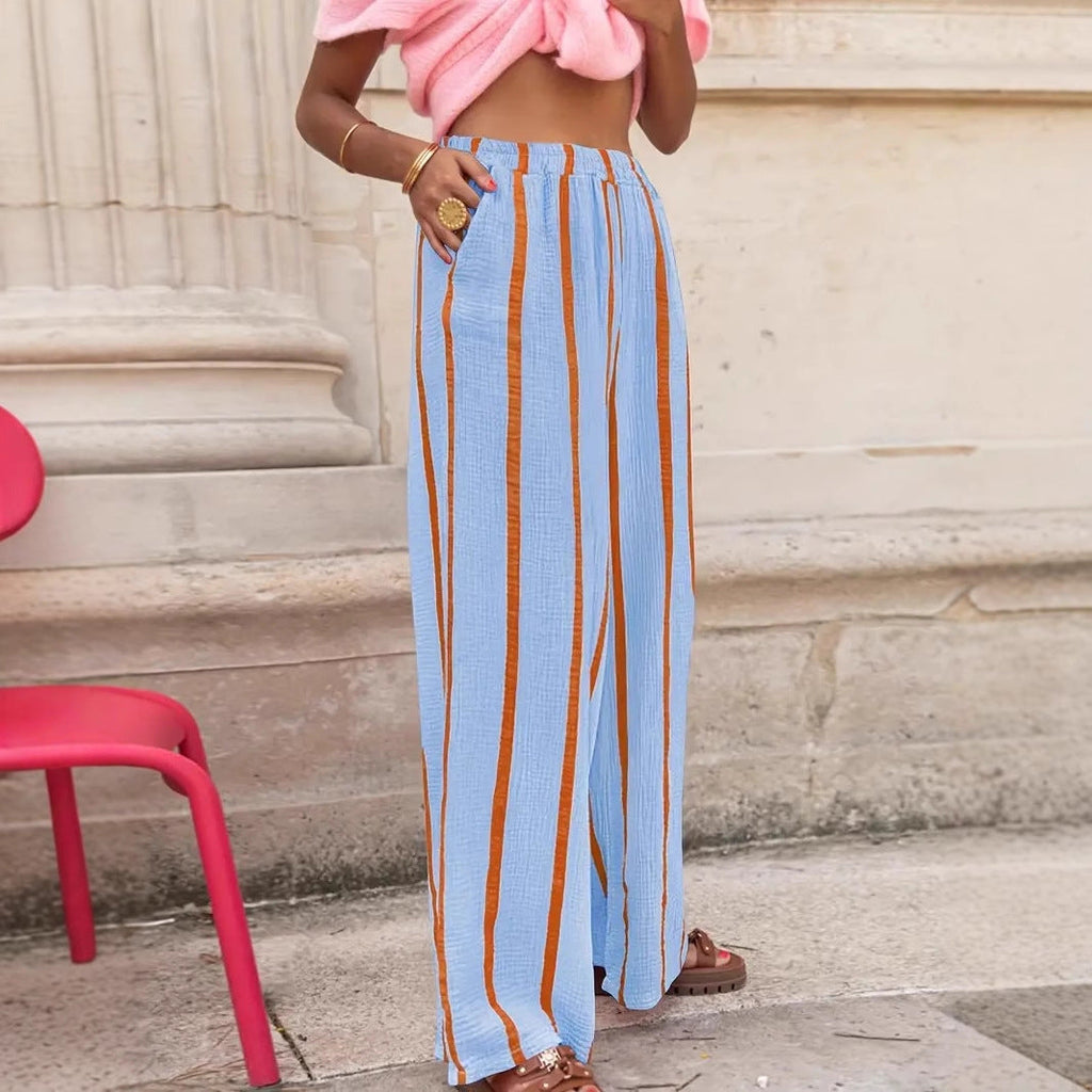 CHARO – Comfy Striped Wide-Leg Lounge Trousers