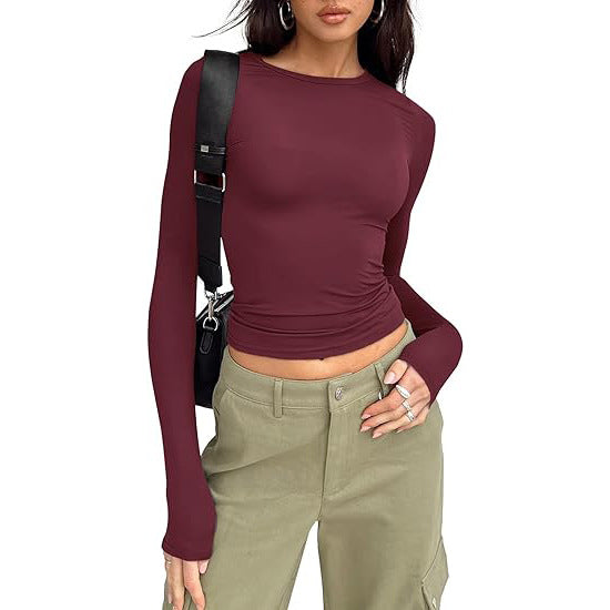 JIHYO - Casual Long Sleeve Round Neck Top
