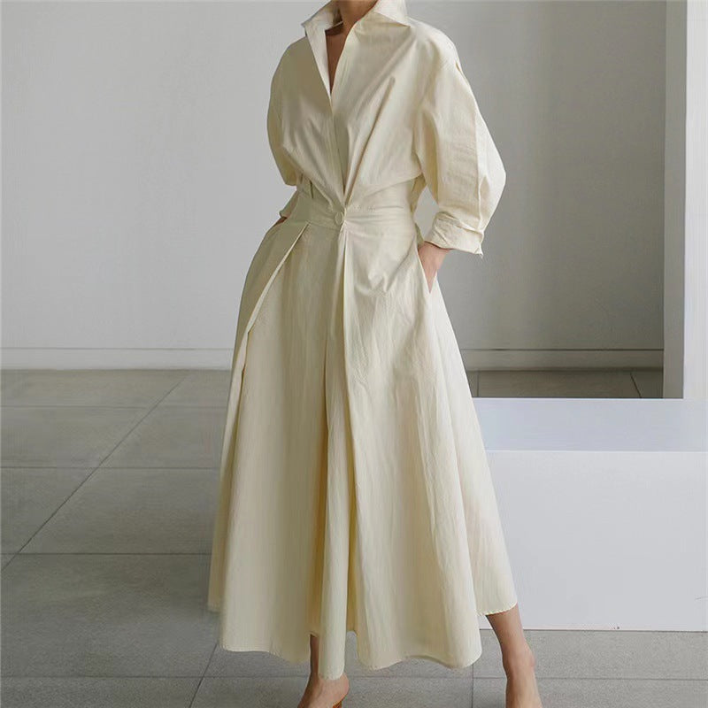 SOFER - Elegant Front Wrap Collared Maxi Dress