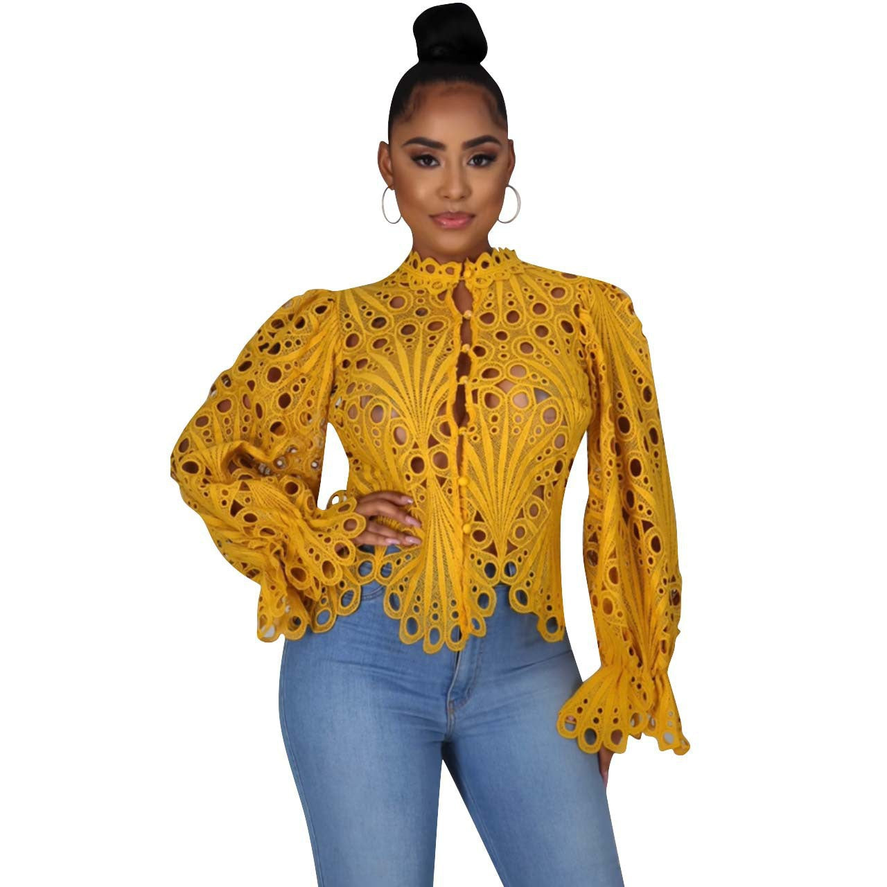 ISALI - Chic Asymmetrical Flounce Sleeve Blouse