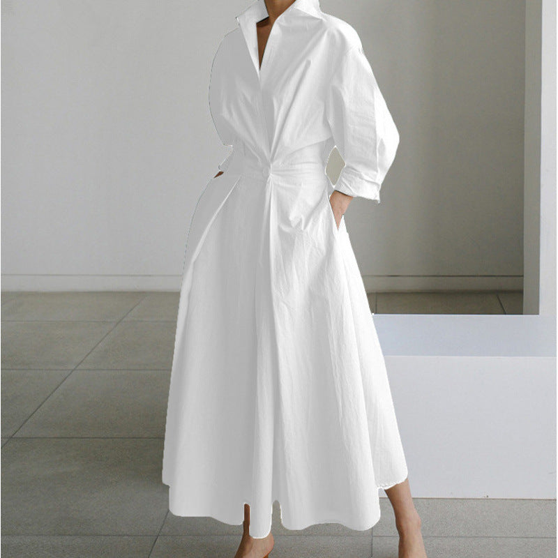 SOFER - Elegant Front Wrap Collared Maxi Dress