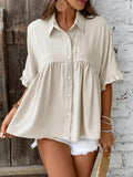 ELLASA - Casual Plus Size Ruffle Button-Front Blouse