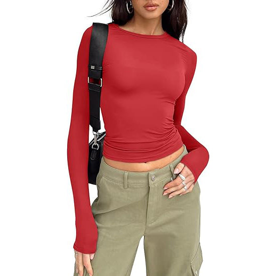 JIHYO - Casual Long Sleeve Round Neck Top