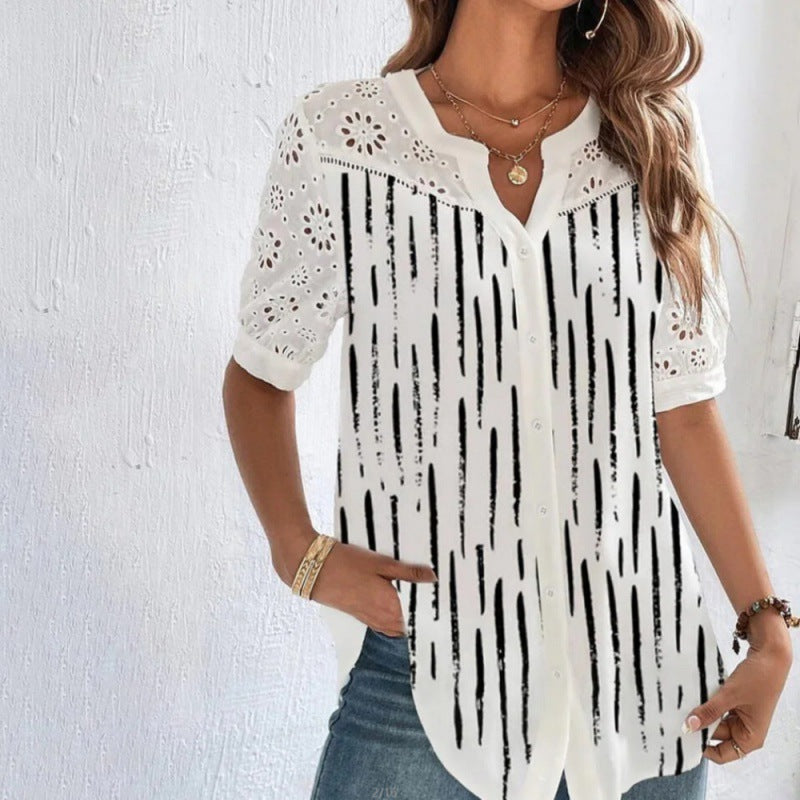 ANNELISE – Casual Lace Printed Blouse