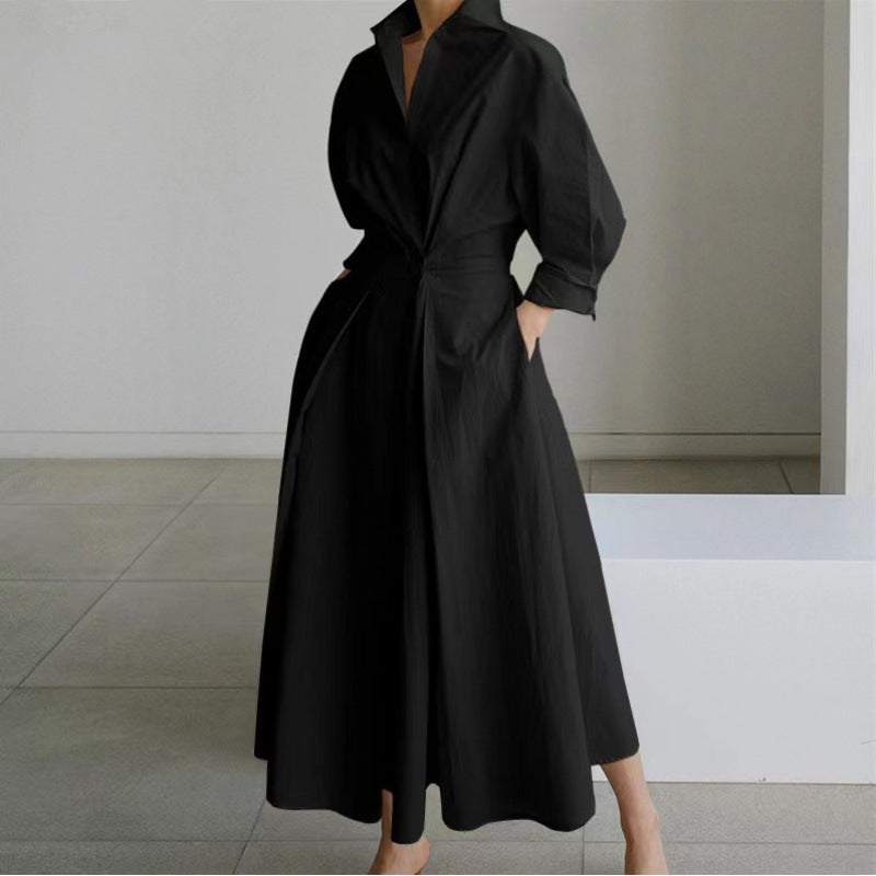 SOFER - Elegant Front Wrap Collared Maxi Dress