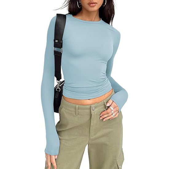 JIHYO - Casual Long Sleeve Round Neck Top