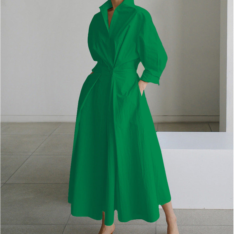 SOFER - Elegant Front Wrap Collared Maxi Dress