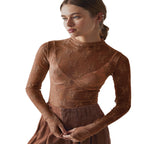 NOVY - Lace Mesh Long Sleeve Fitted Blouse