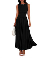 EMMIE- Chic Sleeveless Ruched High-Waisted Maxi Dress