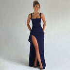 MARILYN - Elegant Formal Slip Maxi Dress with Open Back