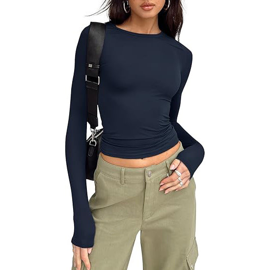 JIHYO - Casual Long Sleeve Round Neck Top