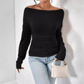 GATY - Chic Long Sleeve Asymmetrical Shoulder Top