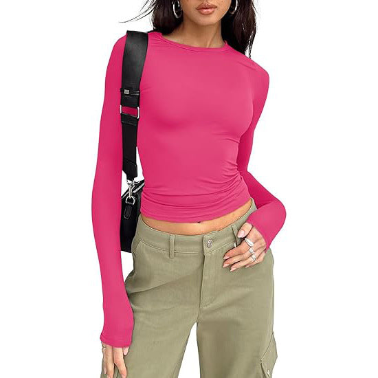 JIHYO - Casual Long Sleeve Round Neck Top