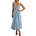 JAYLIN –  Classic Sleeveless Button-Front Denim Dress