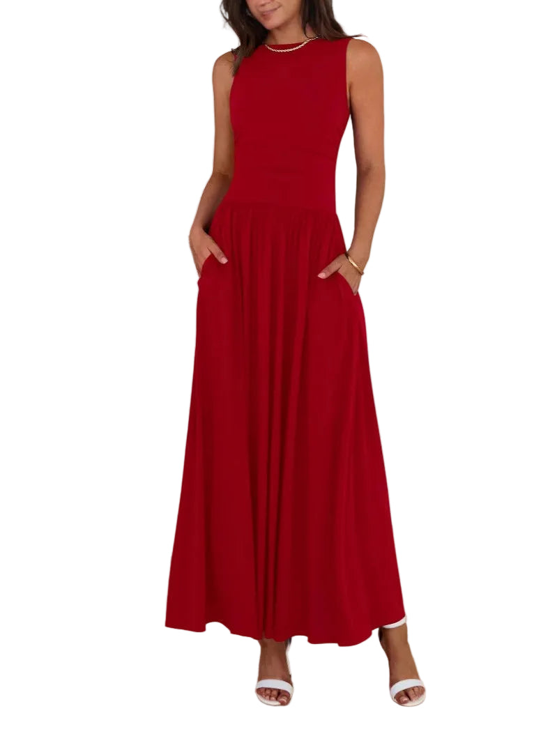 EMMIE- Chic Sleeveless Ruched High-Waisted Maxi Dress