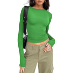 JIHYO - Casual Long Sleeve Round Neck Top