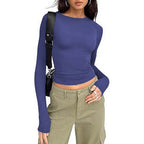 JIHYO - Casual Long Sleeve Round Neck Top