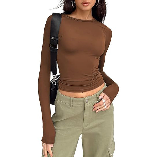 JIHYO - Casual Long Sleeve Round Neck Top