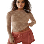 NOVY - Lace Mesh Long Sleeve Fitted Blouse