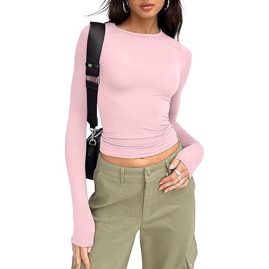 JIHYO - Casual Long Sleeve Round Neck Top
