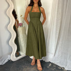 MYRNA - Vintage Summer Sleeveless Halter Neck A Line Maxi Dress