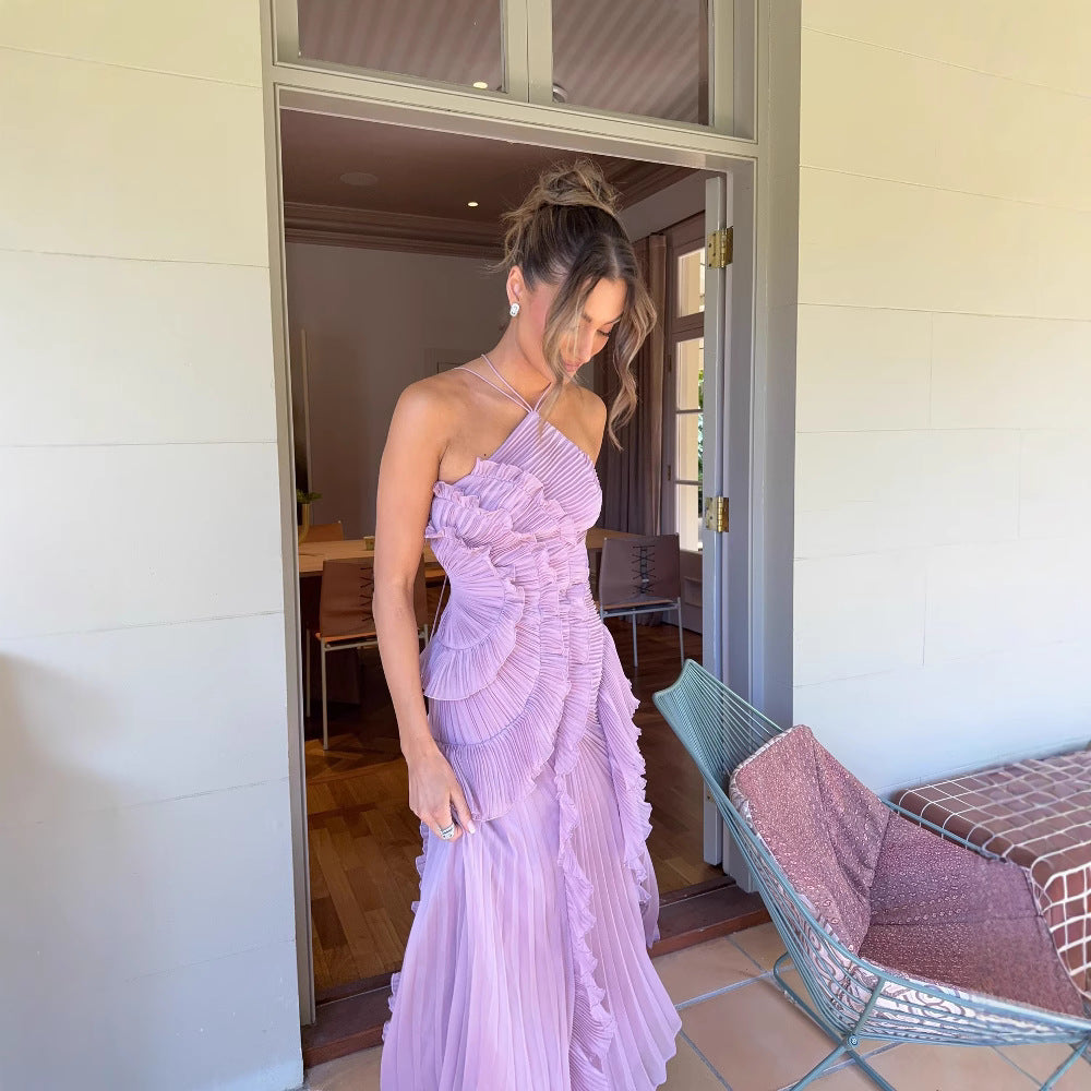 QUINTESSA - Elegant Halter Neck Lotus Summer Maxi Dress