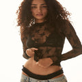 NOVY - Lace Mesh Long Sleeve Fitted Blouse