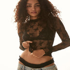 NOVY - Lace Mesh Long Sleeve Fitted Blouse