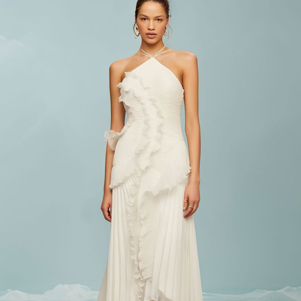 QUINTESSA - Elegant Halter Neck Lotus Summer Maxi Dress