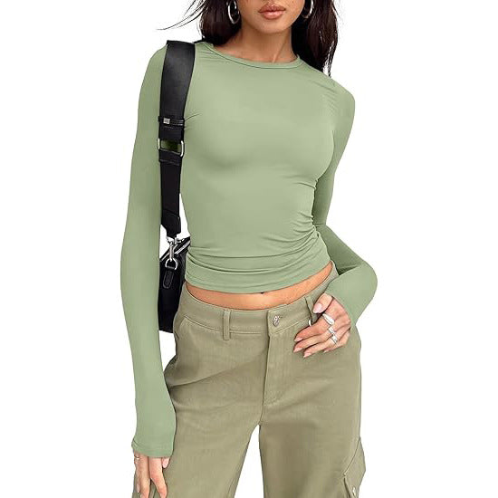 JIHYO - Casual Long Sleeve Round Neck Top