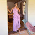 QUINTESSA - Elegant Halter Neck Lotus Summer Maxi Dress